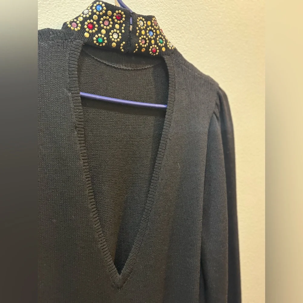 Vintage St.John Santana Knit Black Embellished Dress Jeweled Collar Size 4 - Picture 6 of 16